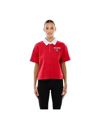 New Era Women's Scarlet San Francisco 49ers Throwback Boxy Cropped Polo Shirt