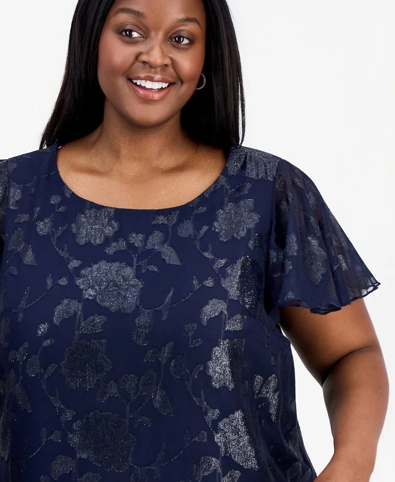 Connected Plus Round-Neck Ruffle-Hem Dress