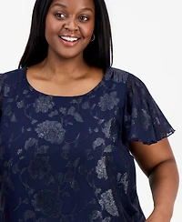 Connected Plus Round-Neck Ruffle-Hem Dress