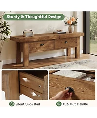 Tribesigns Solid Wood Entryway Bench with 2 Drawers, 55" Farmhouse Long Bench End of Bed Stool with Open Storage Shelves