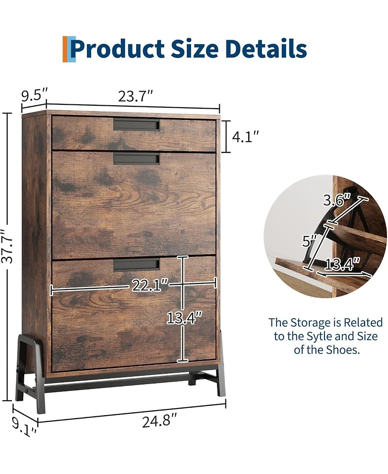 gaomon Shoe Storage Cabinet Shoe Rack Cabinet with 2 Flip Drawers and 1 Top Drawer Freestanding Hidden Shoe Storage Organizer with Adjustable Shelves