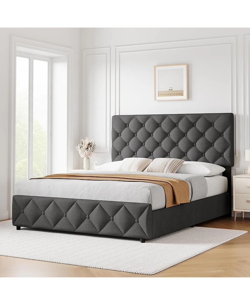 Gaomon King Size Bed Frame with 51'' Tall Wingback Headboard, Velvet Upholstered Platform Bed Frames with Strong Wood Slats Support, Noise Free