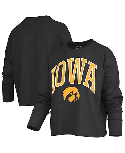Pressbox Women's Black Iowa Hawkeyes Motley Boxy Waist-Length Long Sleeve T-Shirt