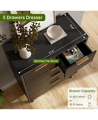 gaomon Black Wave Fluted 5 Drawer Dresser for Bedroom, Modern Wood Chest of Drawers with Wide Drawers, Closet Dresser Organizer, Entryway