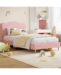 gaomon Bed Frame with Upholstered Headboard, Soft Low Profile Sturdy Platform Rounded Corners Design, Heavy Duty