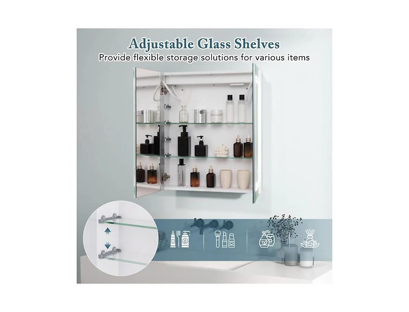 Slickblue Bathroom Mirror Medicine Cabinet with Lights and 2 Doors