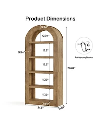 Tribesigns 70.9'' Tall Arched Bookshelf with Storage, 5-Tier Wooden Open Bookcase Display Shelves Organizer