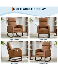 gaomon Nursery Rocking Chair with Footrest, Upholstered Recliner with Wood Legs