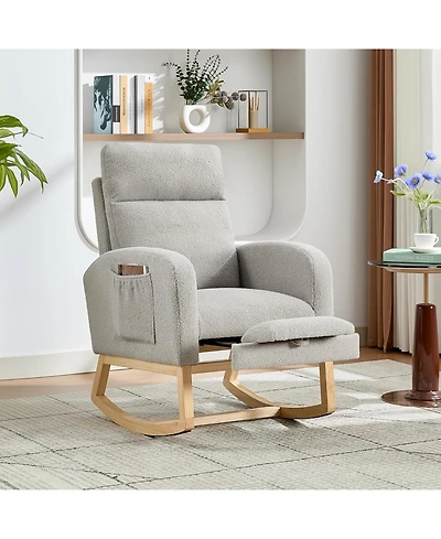 gaomon Nursery Rocking Chair with Footrest, Pu Upholstered Glider with Side Pocket