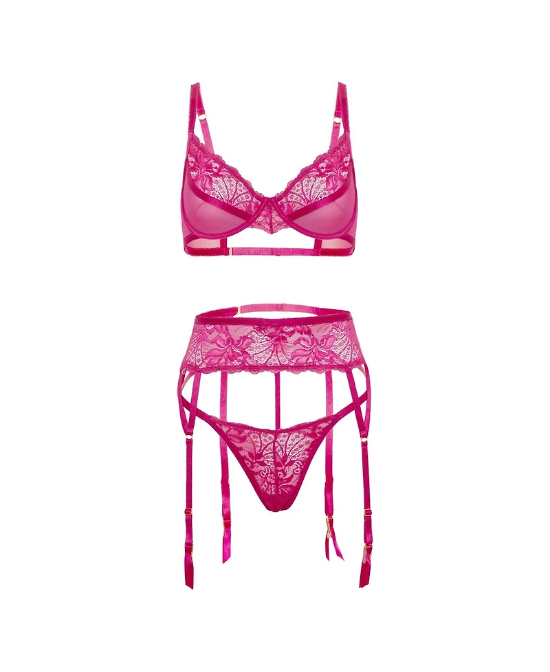 Oh La Cheri Women's Julia Sheer Lace 3-Piece Bra Set