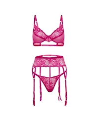 Oh La Cheri Women's Julia Sheer Lace 3-Piece Bra Set