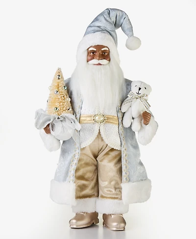 Holiday Lane Opulence African American Standing Santa with Tree and Stuffed Bear, Macy's Exclusive