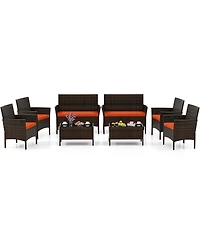 Gymax Set of 8 Furniture Set w/ Washable Cushions and Tempered Glass Coffee Table