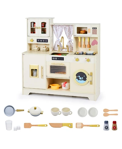 Slickblue Kids Wooden Kitchen Playset with 14-Piece Accessory Set
