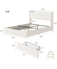 gaomon Full Led Bed Frame with 4 Storage Drawers and Headboard, Soft Boucle Upholstered Platform Charging Station Usb Ports