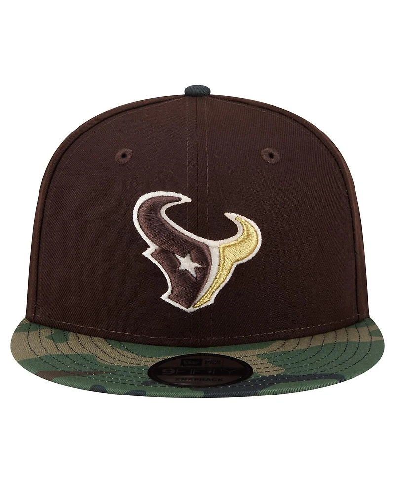 New Era Men's Dark Brown Houston Texans Burnt Wood Camo 9FIFTY Snapback Hat
