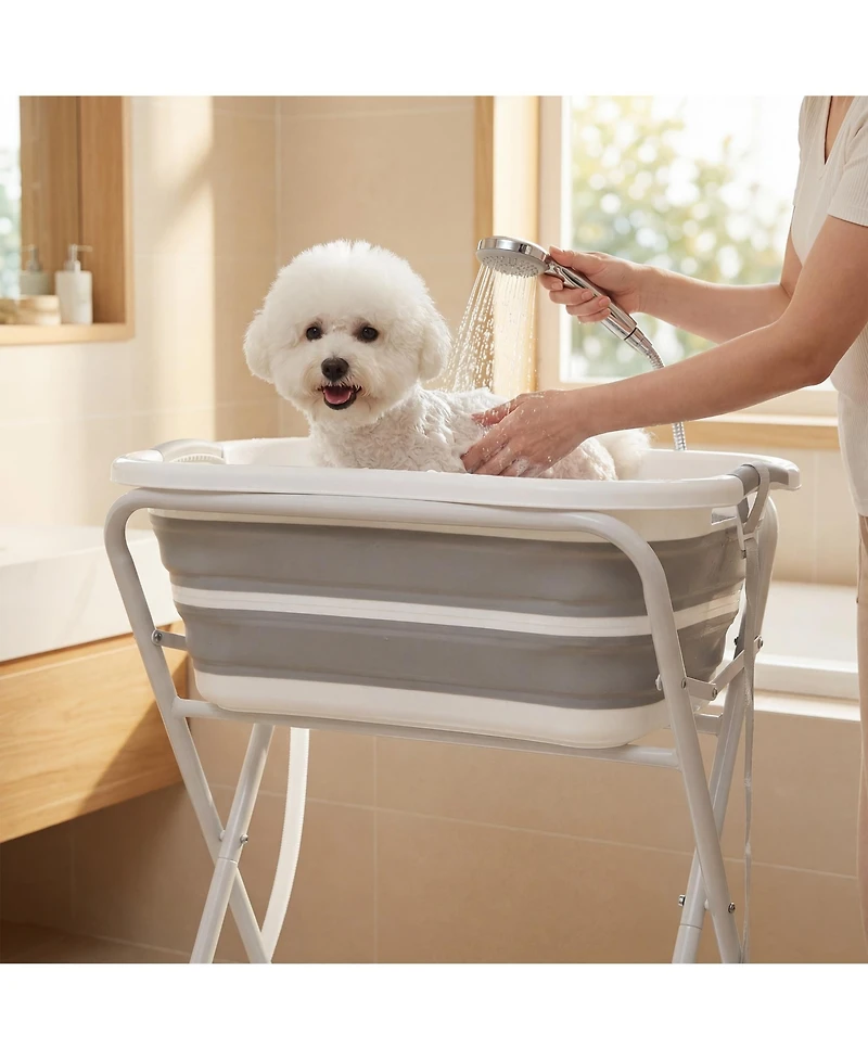PawHut Dog Bath Tub Dog Washing Station Elevated Foldable