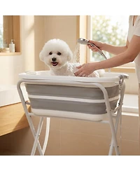 PawHut Dog Bath Tub Dog Washing Station Elevated Foldable