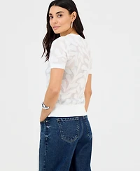 I.n.c. International Concepts Petite Floral Jacquard Short-Sleeve Sweater, Macy's Exclusive