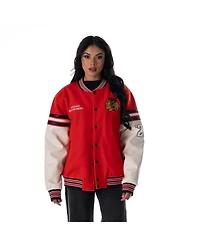 The Wild Collective Men's and Women's Red Chicago Blackhawks Drop Shoulder Full-Snap Varsity Jacket