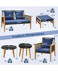 Gymax 7 Piece Patio Rattan Conversation Set Woven Chair Set w/ 2 Coffee Tables