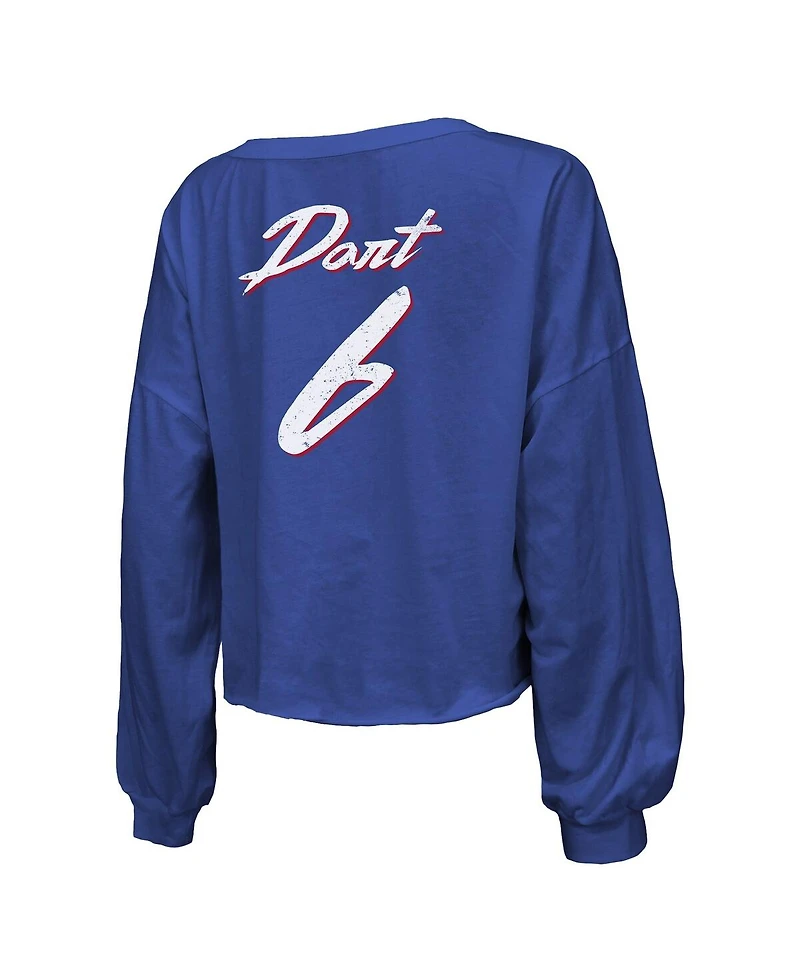 Majestic Threads Women's Jaxson Dart Royal New York Giants Script Name Number Long Sleeve T-Shirt