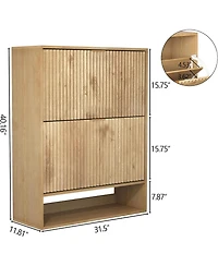 gaomon Slim Fluted Shoe Cabinet for Entryway Freestanding Narrow Shoe Storage with 2 Flip Drawers Open Bottom Shelf and Side Hooks for Foyer and Hall