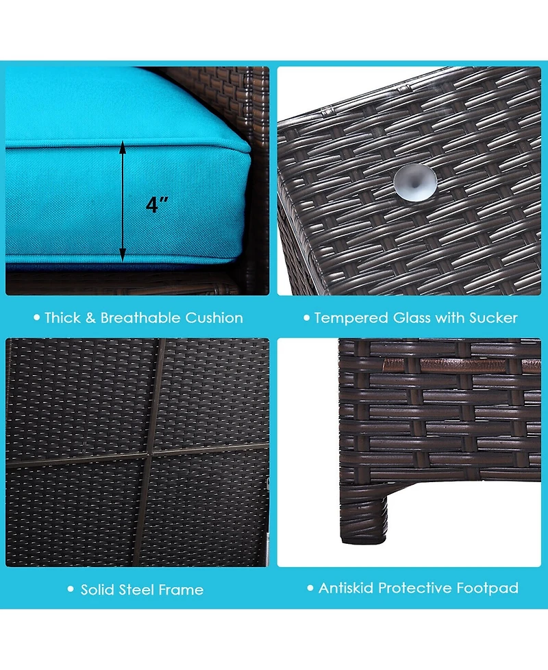 Gymax 6 Pcs Outdoor Rattan Sectional Sofa Set Patio Sofa & Fire Table Set w/ Storage Box