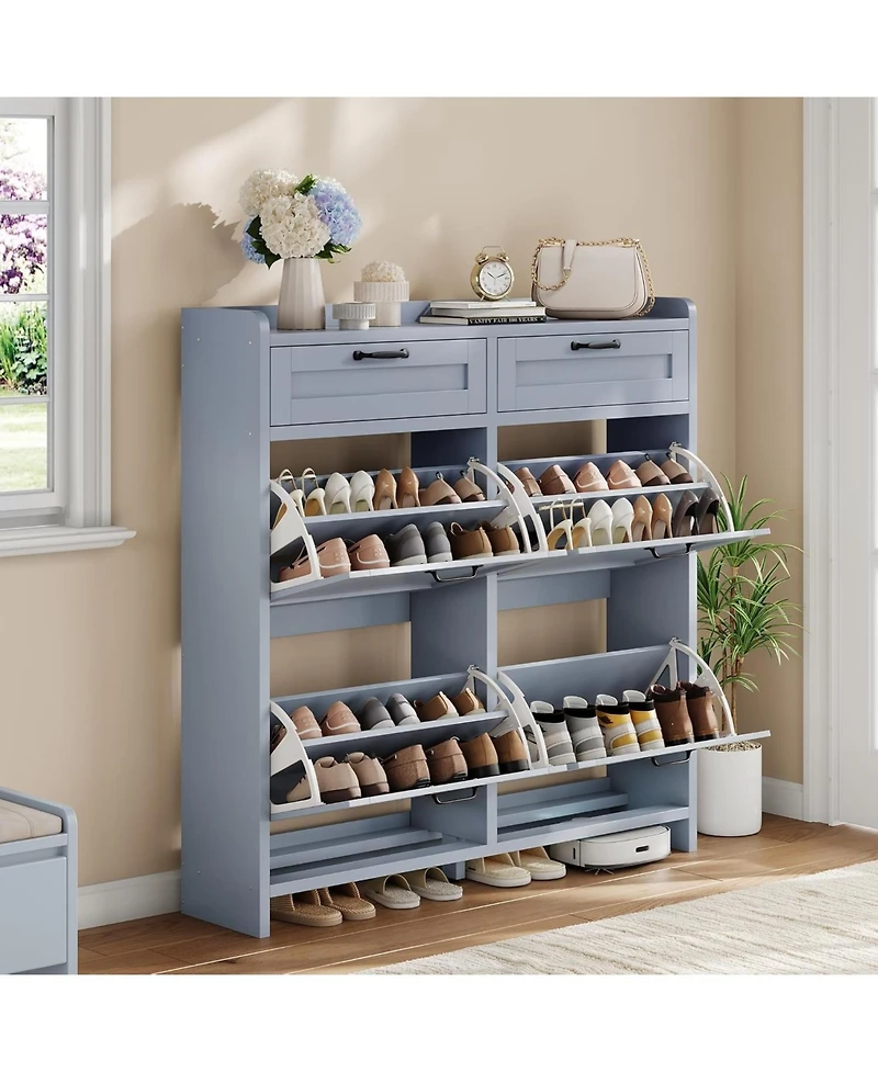 gaomon Shoe Cabinet with 4 Flip Drawers and 2 Top Drawers High-Gloss Painted Wood Shoe Storage Cab