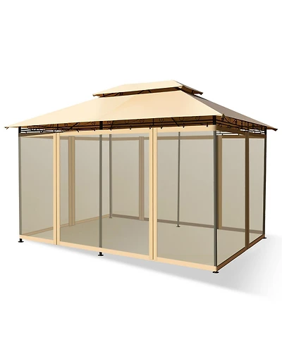 Gymax 2-Tier 10'x13' Steel Gazebo Canopy Tent Shelter Patio Garden Outdoor Netting