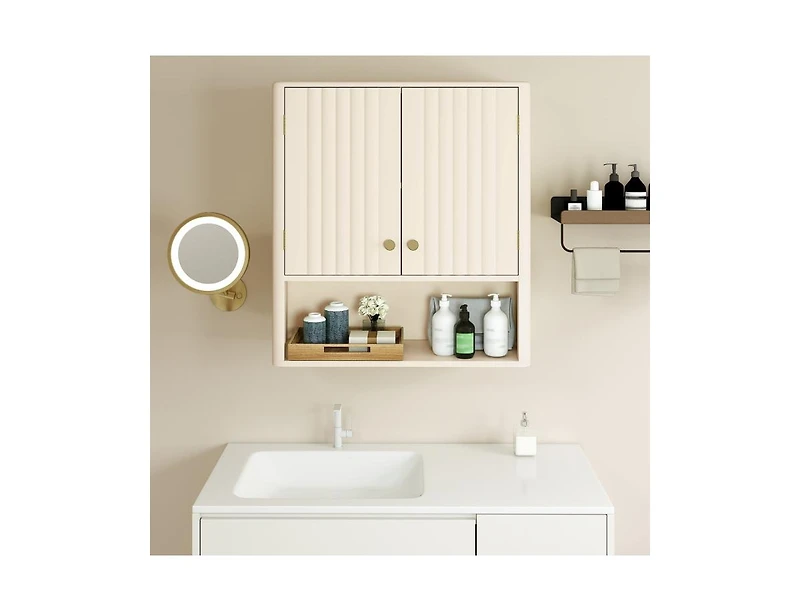 Slickblue Fluted Bathroom Storage Wall Cabinet with Display Shelf