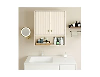 Slickblue Fluted Bathroom Storage Wall Cabinet with Display Shelf