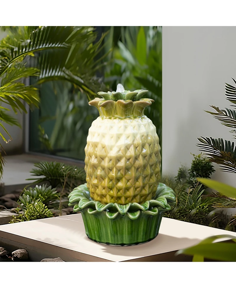 LuxenHome Pineapple Ceramic Indoor/Outdoor 17.1-In Tall Tabletop Fountain, Tan Top