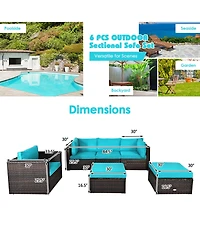 Gymax 6PCS Patio Conversation Set Rattan Sectional Furniture Set w/ Cushions