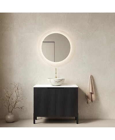 Sillysis 30" Bathroom Vanity with Ceramic Bowl Sink, Carrara Sintered Stone Countertop, 2 Soft-Close Doors, Modern Freestanding Storage