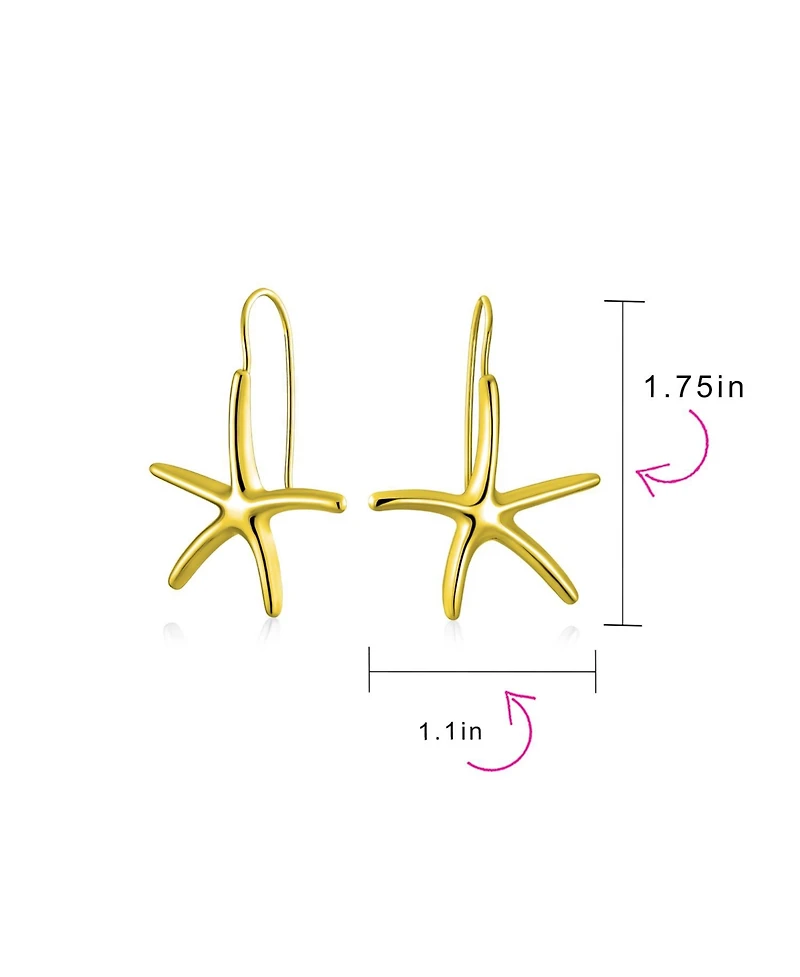 Bling Jewelry Nautical Tropical Beach Large Starfish Dangle Drop Threader Earrings Fish Hook Wire Gold Plated