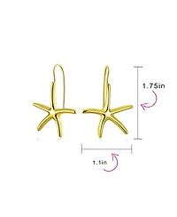Bling Jewelry Nautical Tropical Beach Large Starfish Dangle Drop Threader Earrings Fish Hook Wire Gold Plated