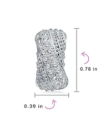 Bling Jewelry Criss Cross Twisted Pave Dome Hoop Clip On Earrings Silver Plated