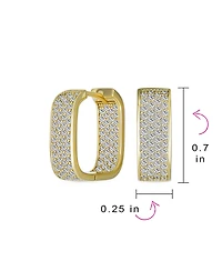Bling Jewelry Micro Pave Cz Inside Out Wide Rectangle Square Huggie Hoop Earrings Prom Formal Party Yellow Gold Plated Hinge Style