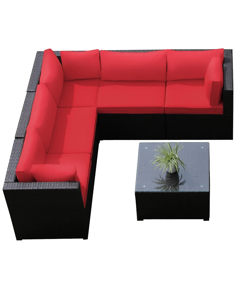 Gymax 6PCS Rattan Patio Sectional Sofa Conversation Set Outdoor w/ Cushions