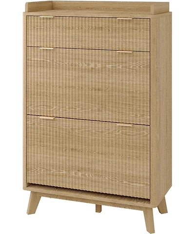 gaomon 48 inch Tall Freestanding Fluted Shoe Storage Cabinet with 2 Flip Drawers Hidden Narrow Shoe Rack Organizer Cabinet Storage