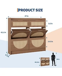 gaomon Rattan Shoe Storage Cabinet with 4 Flip Drawers and 2 Drawers Freestanding Organizer for Front Door Entrance Hidden Narrow Shoe Rack