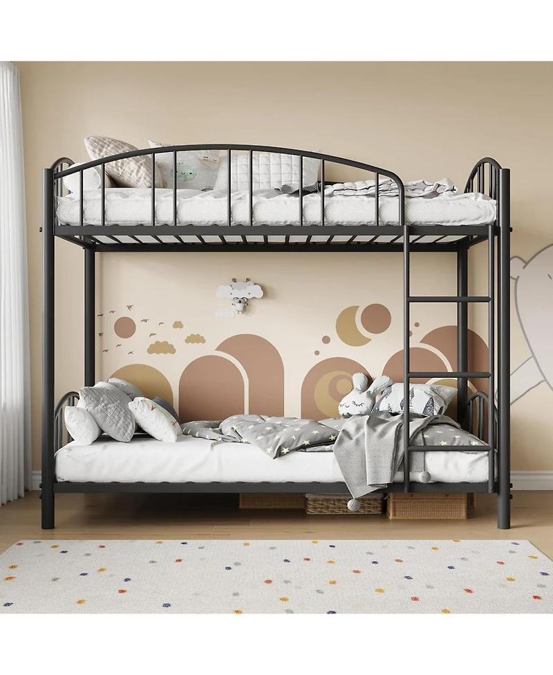 gaomon Metal Bunk Bed Twin Over Twin, Heavy Duty Bunkbeds Frame with Arched Guardrail and Safety Ladder