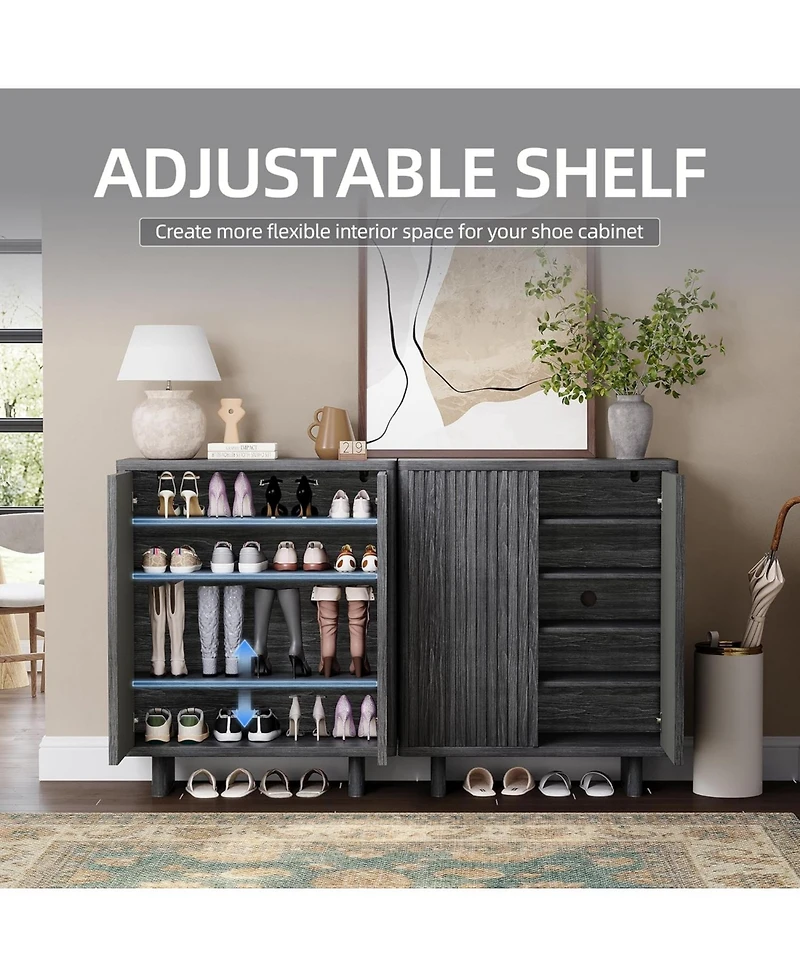 gaomon 31.6 Inch Shoe Cabinet with Fluted Door 5-Tier Storage Cabinet Rustic Entryway Shoe Bench for Hallway and Foyer