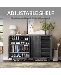 gaomon 31.6 Inch Shoe Cabinet with Fluted Door 5-Tier Storage Cabinet Rustic Entryway Shoe Bench for Hallway and Foyer