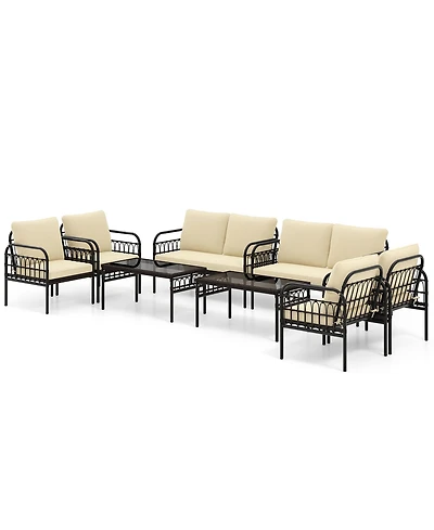 Gymax 8 Piece Patio Wicker Conversation Bistro Set Furniture Set w/ Cushions