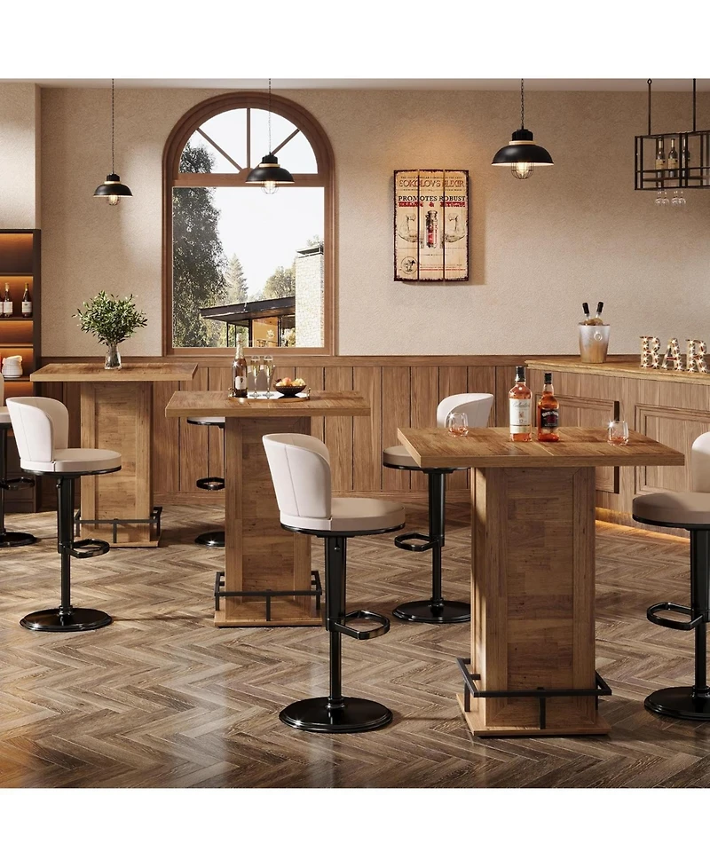 Tribesigns 39.4" H Square Bar Table, Industrial High Top Bistro Pub Cocktail Table with Metal Footrest for Kitchen Nook, Home Bar, Small Bars