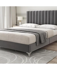 gaomon Platform Bed Frame with Fabric Upholstered Headboard,Wooden Slats Support, Fully Upholstered Mattress Foundation,Easy Assembly