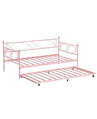 gaomon Daybed Metal Frame with Trundle Platform Sofa Bed Lockable Casters Metal Slats Living Room Bedroom Guest