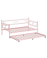 gaomon Daybed Metal Frame with Trundle Platform Sofa Bed Lockable Casters Metal Slats Living Room Bedroom Guest